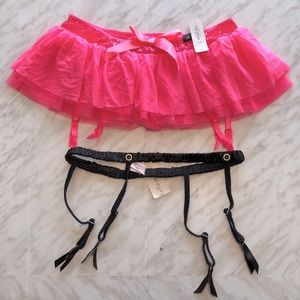 NWT Bundle of 2 Garter Belts Pink Black M/L